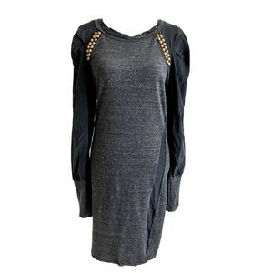 Anthropologie Dolan Sz Large Black Grey Silk Studded Long Sleeve Knit Dress